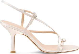 Stuart Weitzman Kensington Strappy Sandal 85 - Dames - Sandalen met hakken - Beige - 40 1/2 EU - Leer - Schoenen