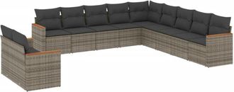 vidaXL Set De Sof&aacute;s De Jard&iacute;n 11 Pzas Y Cojines Rat&aacute;n Sint&eacute;tico Gris Vidaxl
