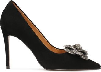 Kazar Zwarte su&egrave;de pumps met glanzende bloem - Dames - Pumps - Zwart - 36 EU - Su&egrave;de - Schoenen