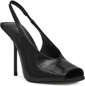Steve Madden Lucian Slingback Peep Toe Sandal in Black Leather at Nordstrom Rack, Size 9.5