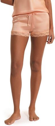 Etam Milky Lace Trim Washable Silk Satin Pajama Shorts in Buttercup at Nordstrom, Size X-Small
