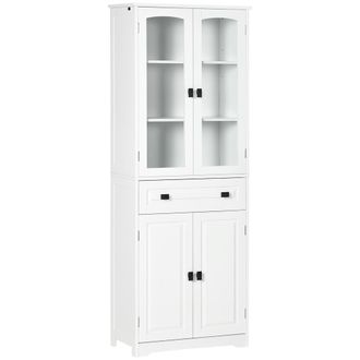 OEM Alacena De Cocina Con 2 Puertas De Vidrio 2 Estantes Ajustables Y Caj&oacute;n Para Sal&oacute;n Comedor 60x30x160 Cm Blanco