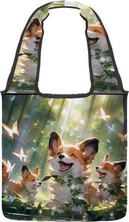 Generic Cute corgi Puppy Reversible Canvas Shoulder Tote - Double-Sided Print, 12oz Cotton, 27cm Drop, Fold-Flat Bag for Travel, Shopping, Street Outings
