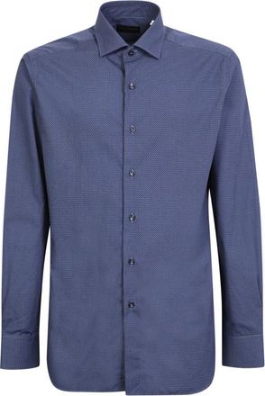 Dell'Oglio Geometric Print Shirt - Heren - Casual Overhemden - Blauw - S - Katoen - Overhemden