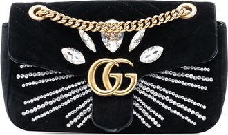 Gucci Pre-owned Gucci Medium GG Marmont Matelasse Velvet Crystal Embellished Shoulder Bag 443497 520981