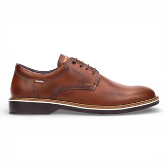 Pikolinos Mens Brown Leather Lace-Up Derby Comfort Shoes - Claret - Dark Brown - Size EU 45
