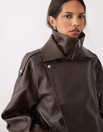 Cotton On Giacca biker color corteccia di cacao-Marrone