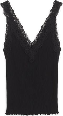 Madewell V-Neck Lace Cotton Blend Tank in Jet Black at Nordstrom, Size Xx-Small