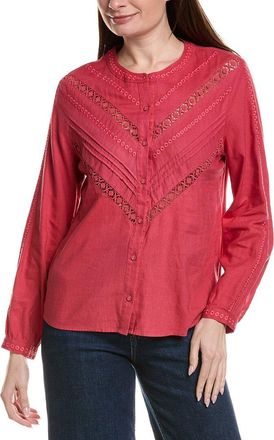 Tommy Bahama Palm Shores Lace Trim Linen-Blend Blouse