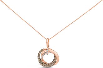 House of Brilliance 14K Rose Gold 3/4 Cttw Brown and White Diamond Interlocking Circle Hoop 18 Inch Pendant Necklace