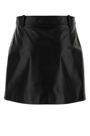 Gucci Womens Black Leather Mini Skirt Calf Gonne