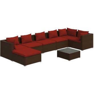vidaXL 8 Pcs Garden Lounge Set Con Coj&iacute;n Mimbre Pe Brown
