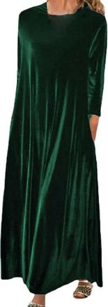 Generic Velvet Dresses for Women UK Long Sleeve Loose Fit Long Dress Lounge Crew Neck Bodycon Plus Size Dress Large Hem Drape Dress Elegant Roman Dresses Casu