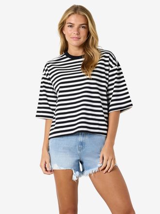 Noisy May Sweatshirt NOISY MAY NMEMBER 2/4 STRIPE SWEAT BOX, Damen, Gr. XL, schwarz stripes:cloud dancer, Sweatware, Obermaterial: 100% Baumwolle, gestreift, no