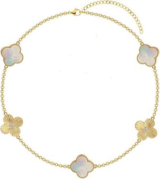 Gabi Rielle 14K Over Silver 10Mm Pearl Cz Clover Dual-Sided Bracelet