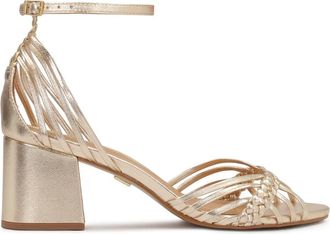 Kazar Gouden post sandalen met gevlochten bandjes - Dames - Sandalen met hakken - Geel - 37 EU - Leer - Schoenen