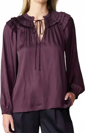 Current Air Shoulder Ruffle Top In Midnight Plum