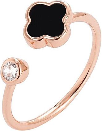 Adornia Adornia 14K Rose Gold Plated Crystal Adjustable Clover Ring