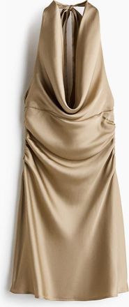 H&M Halterneck Satin Dress in Beige at Nordstrom, Size X-Small
