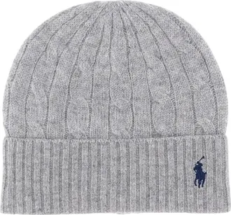 Polo Ralph Lauren Accessoires, Dames, Grijs, ONE Size, Wol, Embroidered Logo Beanie
