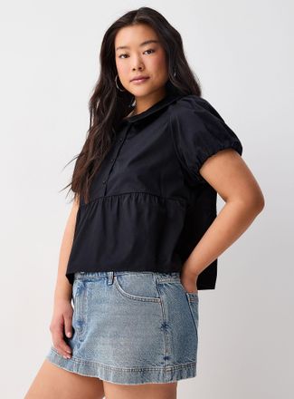 Twik Womens Peplum waist Peter Pan collar blouse In supporting of Tel-jeunes & Jack.org