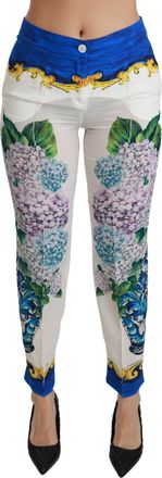 Dolce & Gabbana Dolce en Gabbana Witte Hortensia Rechte Midden Taillezijde Zijde Broek
