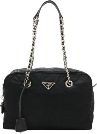 Prada Pre-owned Nylon Leather Chain Shoulder Bag 1Bb 903 - Dames - Vintage Schoudertas - Zwart - ONE Size - Nylon - Vintage