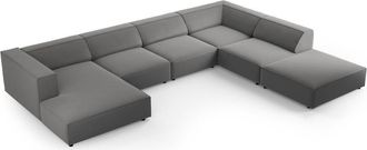 BLOOMINGLOFT 7-Sitzer Design Panorama Sofa Ardenal mit langer Seite rechts, Samtbezug