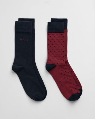 GANT Men 2-Pack Dot & Solid Socks (43-45) PLUMPED RED
