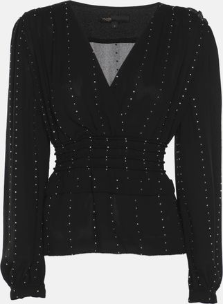 Maje Black Creep Crystal Embellished V Neck Top