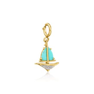 Ross-Simons Turquoise Sailboat Charm With Diamonds in 18kt Gold Over Sterling