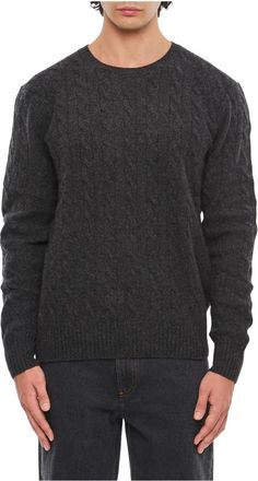 Polo Ralph Lauren Trui van wol en kasjmier met kabelsteek - Heren - Ronde hals truien - Grijs - XL - Wol - Truien & Vesten