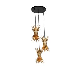 QAZQA Qazqa Art D&eacute;co L&aacute;mpara Colgante Art Deco Dorada 3 Luces - Wesley Acero Redonda /org&aacute;nica Adecuado Para Led Max. 3 X 25 Watt