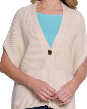 Multiples Cuffed Dolman One-Button Cardigan Sweater In Beige