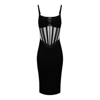 Elisabetta Franchi Gebreide bustierjurk - Dames - Jurken - Zwart - Maat: XL Zijde