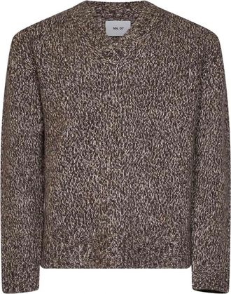 Nn.07 Flint Wol Gebreide V-hals - Heren - V-hals truien - Bruin - S - Wol - Truien & Vesten