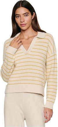 Eberjey Coastal CTN Polo Womens Pajama Stripe Almond Heather/Sunbeam : MD, Cotton/Viscose
