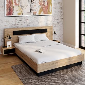 IDMarket Cama Doble Santa Con Mesillas De Noche Integradas Y Somier De 140x190cm De Madera Y Negro