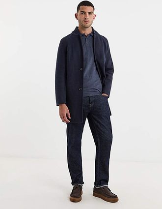 Jacamo Navy Faux Wool Turn Up Collar Coat