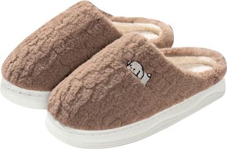 Generic Slides with Bows for Women Halloween Christmas Slippers Holiday Slipper House Shoes Slipper for Women Fuzzy Outdoor Indoor Bedroom Slippers (Coffee, 7