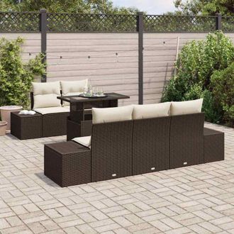 vidaXL Conjunto De Sof&aacute; De Jard&iacute;n 6 Pcs Marr&oacute;n, Crema 100 X 55 X 73 Cm Vidaxl