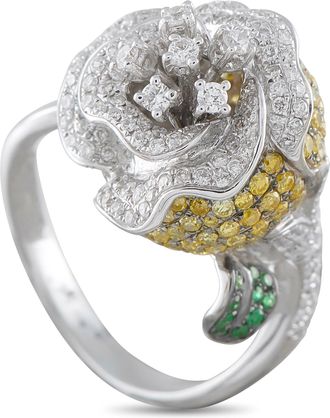 Luxury Bazaar 18K White Gold 1.20ct Diamond Flower Ring MF07-050526
