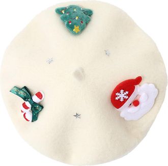 Generic Ladies Christmas Beret Elegant Vintage Hat Cozy Xmas Berets Cute Warm Winter Hats with Bow White