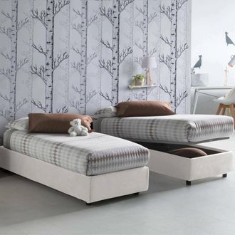 Talamo Italia Cama Individual Caterina, Cama Contenedor Con Revestimiento De Tela, 100% Made In Italy, Apertura Frontal, Adecuado Para Colch&oacute;n Cm 80x200, Blanco, Co