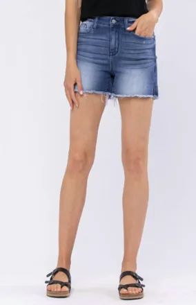 Judy Blue Mid Rise Side Slit Cut Off Shorts In Med Wash