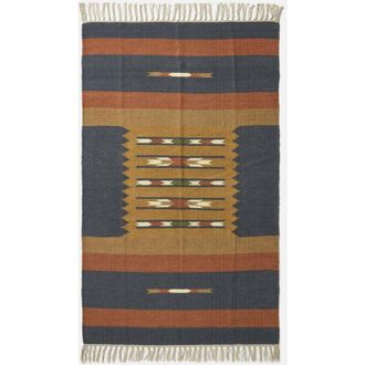 Homescapes Homescapes - Lundi Orange & Blue Kilim Cotton & Jute Rug 160 x 230 cm