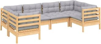 vidaXL 6 Pcs Garden Lounge Set Con Coj&iacute;n De Pino Gris