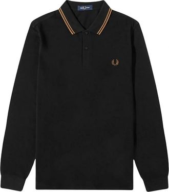 Fred Perry Mens Fred Perry Shaded Stone Twin Tipped Collar Black Long Sleeve Polo Shirt - Size: 44