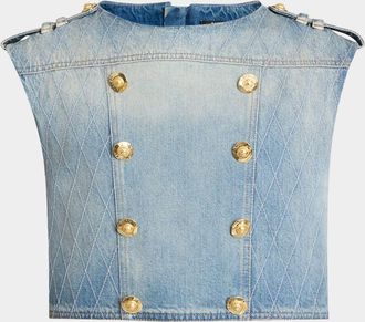 Balmain Buttoned Denim Crop Top
