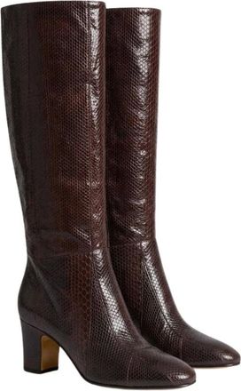 Alberta Ferretti Snake Leather Tubular High Boots - female - Alberta Ferretti - Heeled Boots - Brown - 7 UK - Shoes